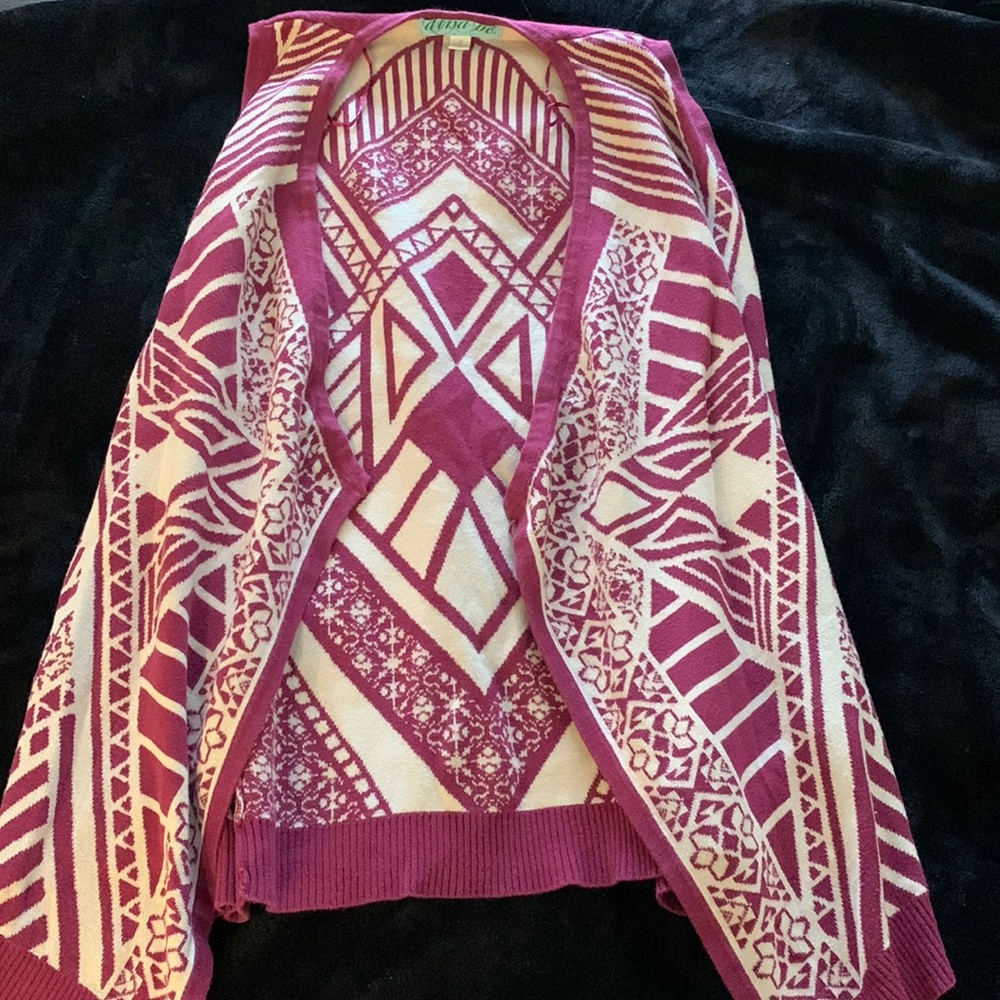 Francesca’s magenta and cream vest/cardigan